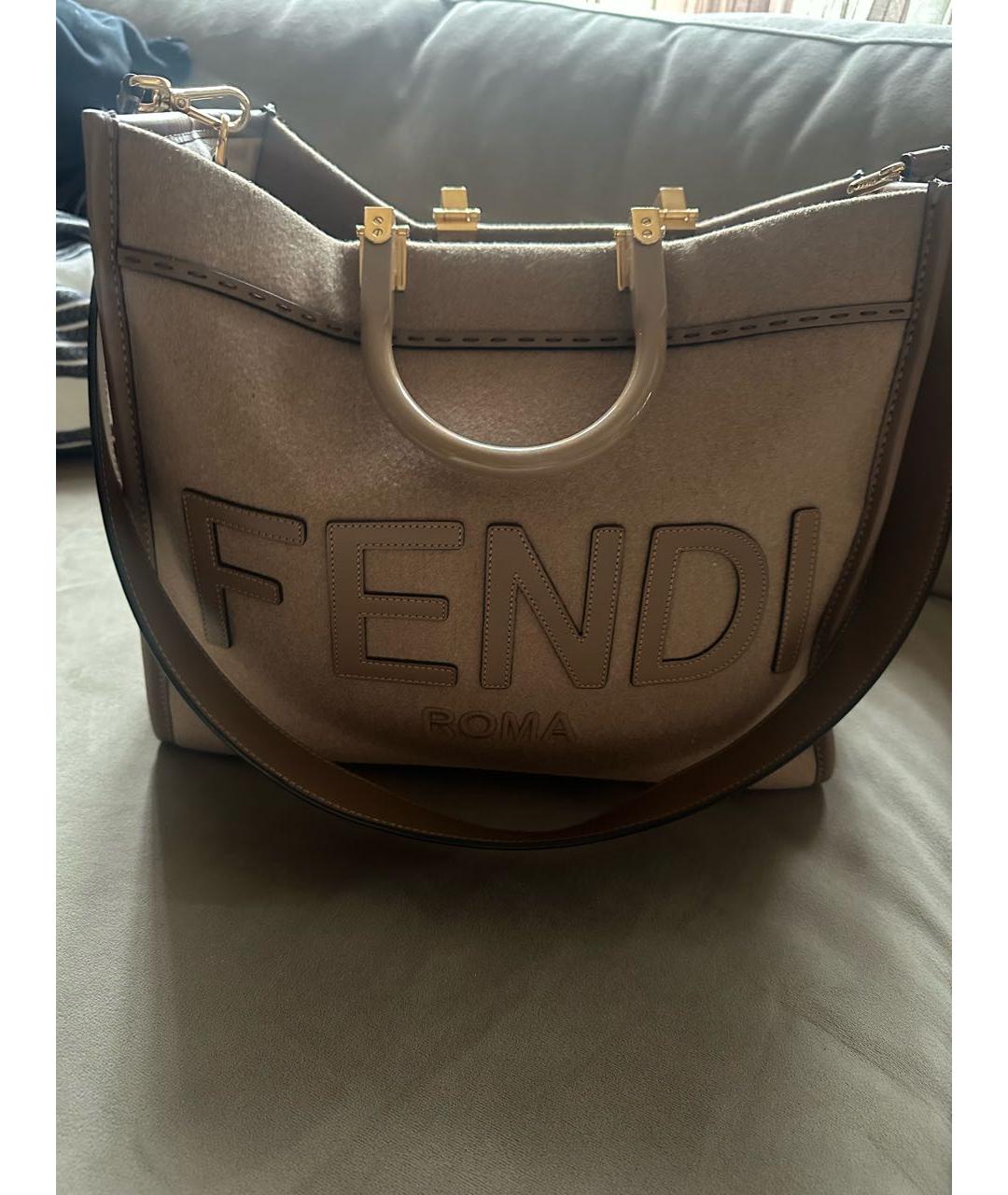 FENDI Бежевая шерстяная сумка тоут, фото 7
