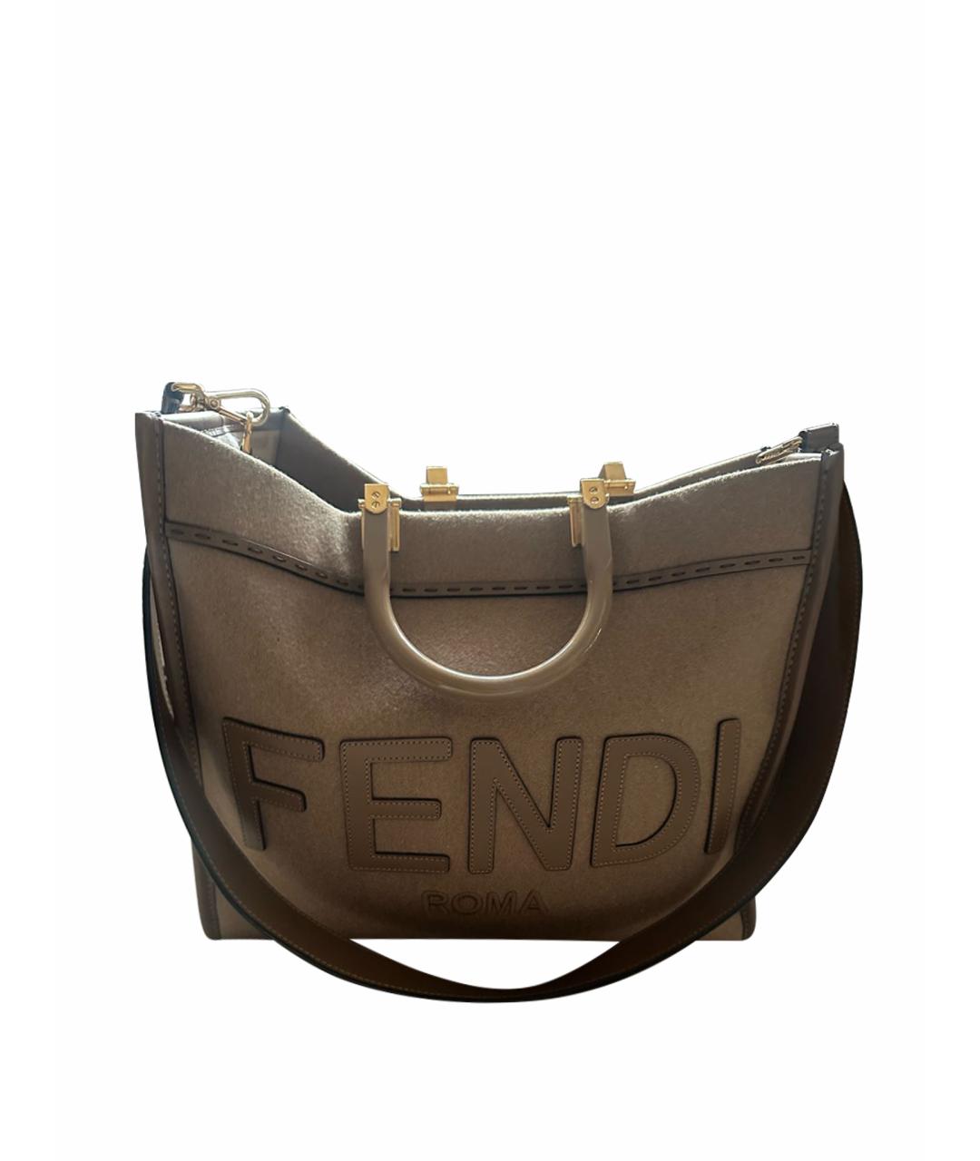 FENDI Бежевая шерстяная сумка тоут, фото 1