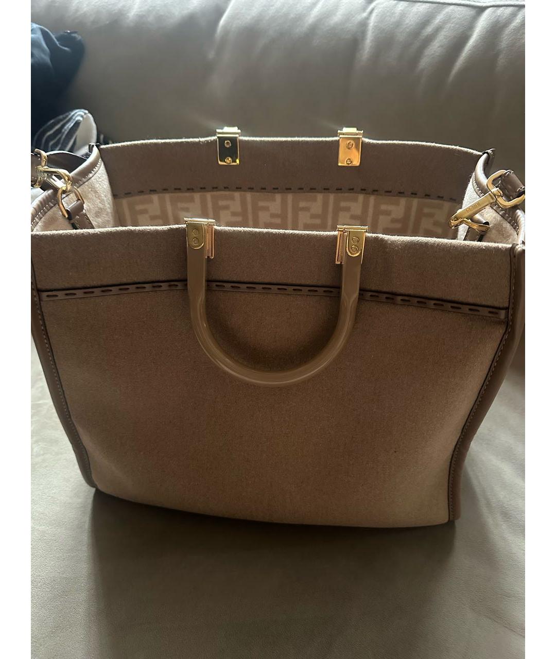 FENDI Бежевая шерстяная сумка тоут, фото 3