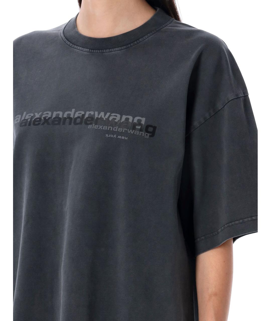 ALEXANDER WANG Антрацитовая хлопковая футболка, фото 4