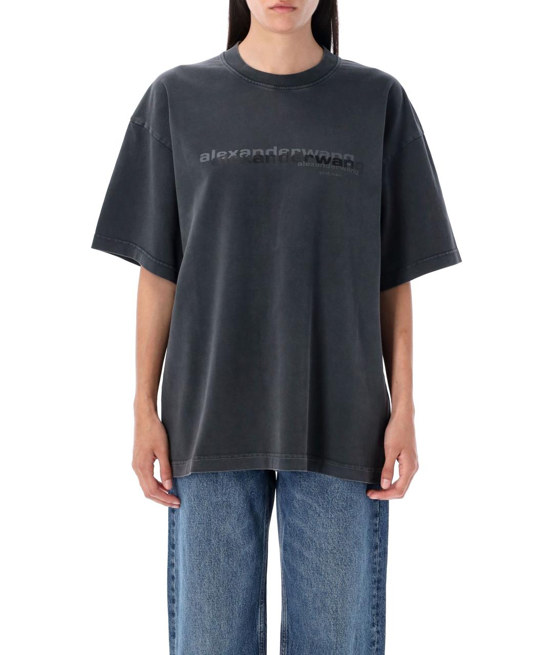 ALEXANDER WANG Антрацитовая хлопковая футболка, фото 2