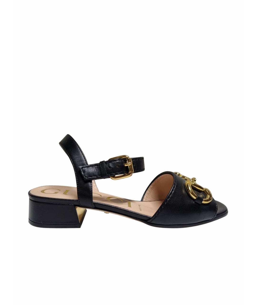 GUCCI Черные кожаные сандалии, фото 1