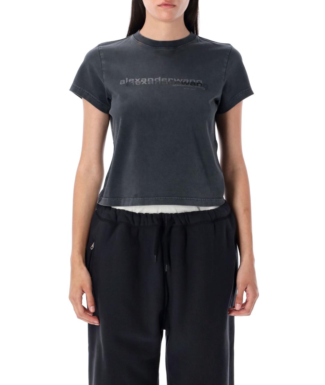 ALEXANDER WANG Антрацитовая хлопковая футболка, фото 2