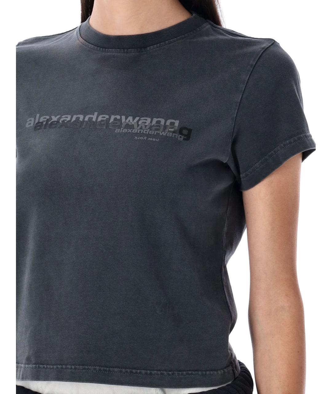 ALEXANDER WANG Антрацитовая хлопковая футболка, фото 4