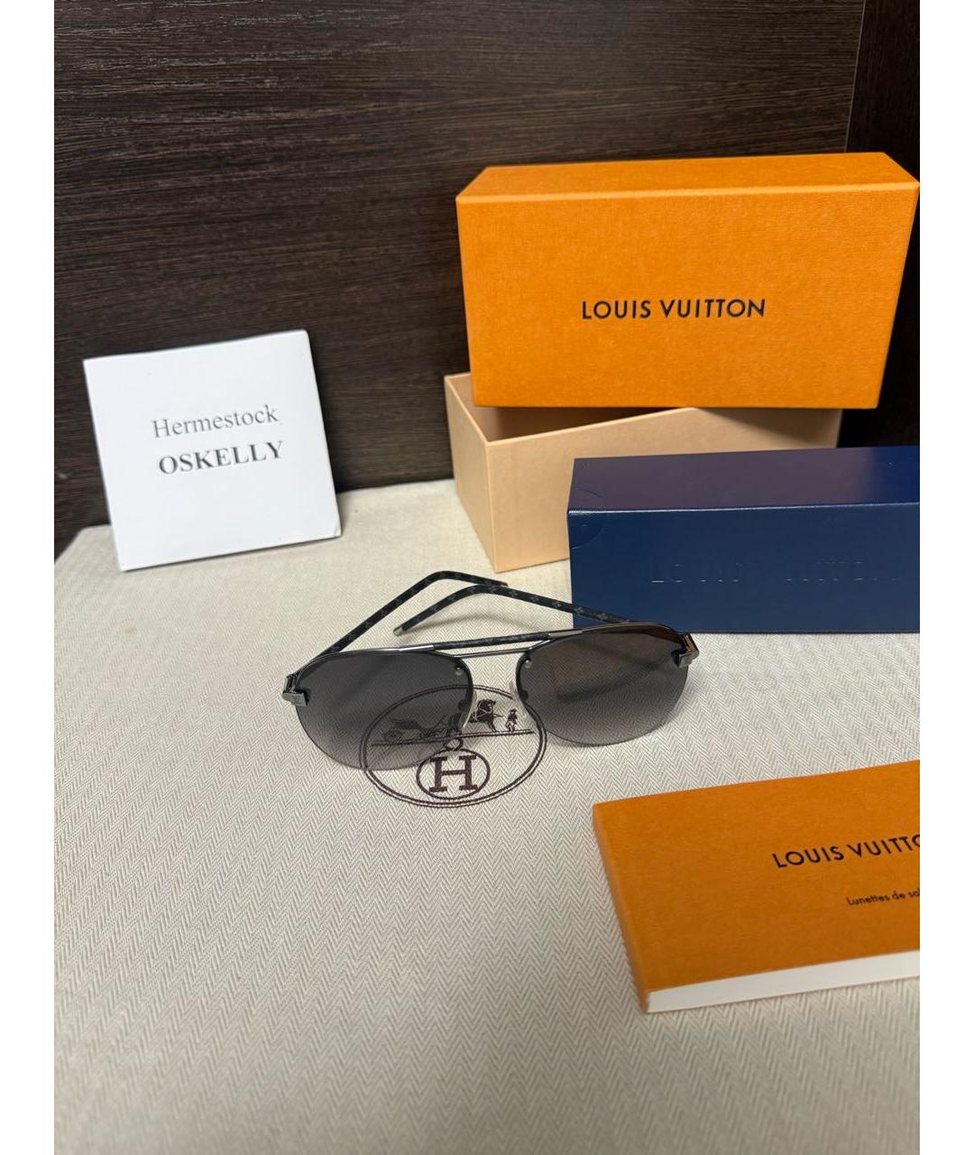 LOUIS VUITTON Антрацитовые металлические солнцезащитные очки, фото 7