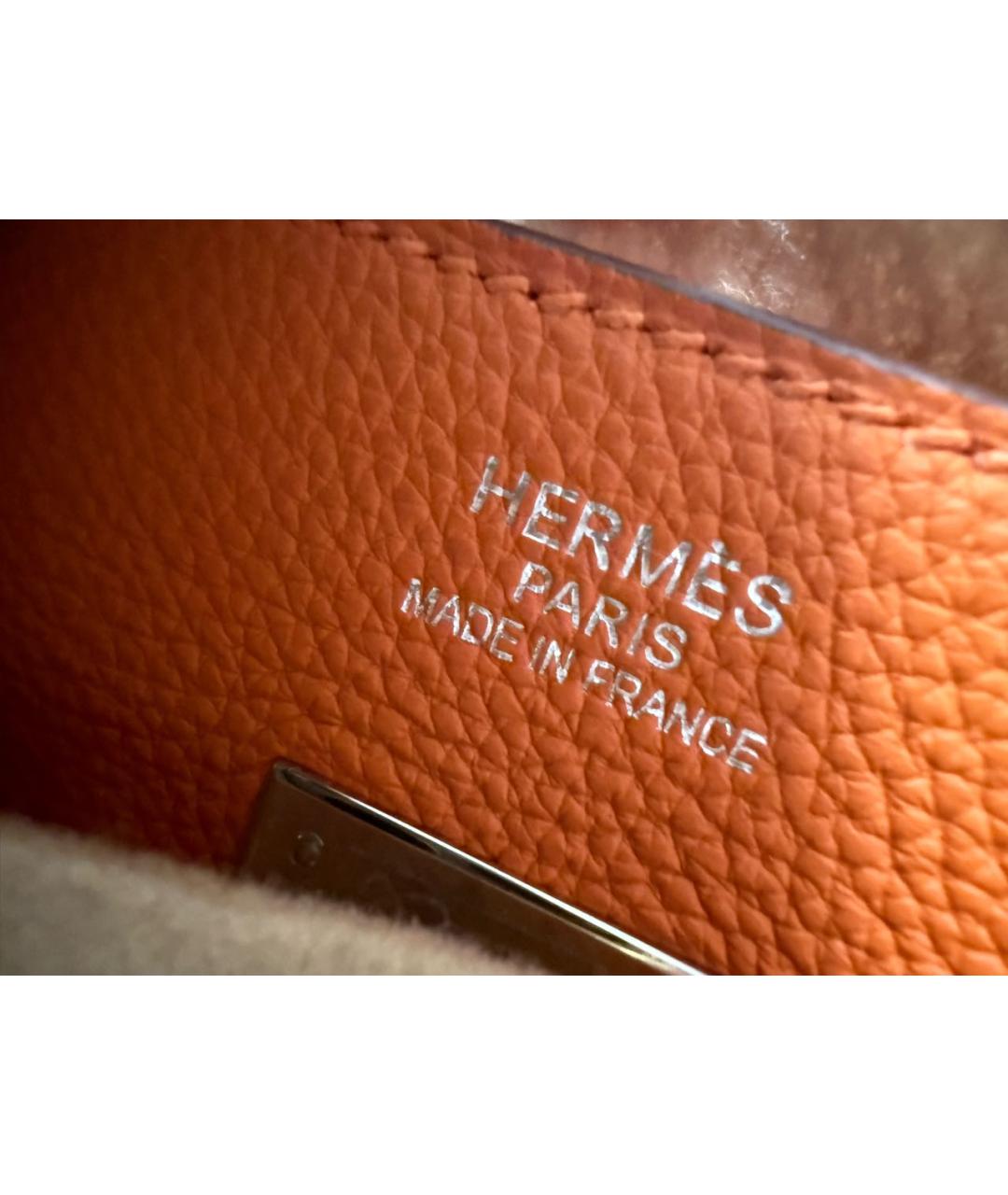 HERMES Оранжевая кожаная сумка с короткими ручками, фото 4