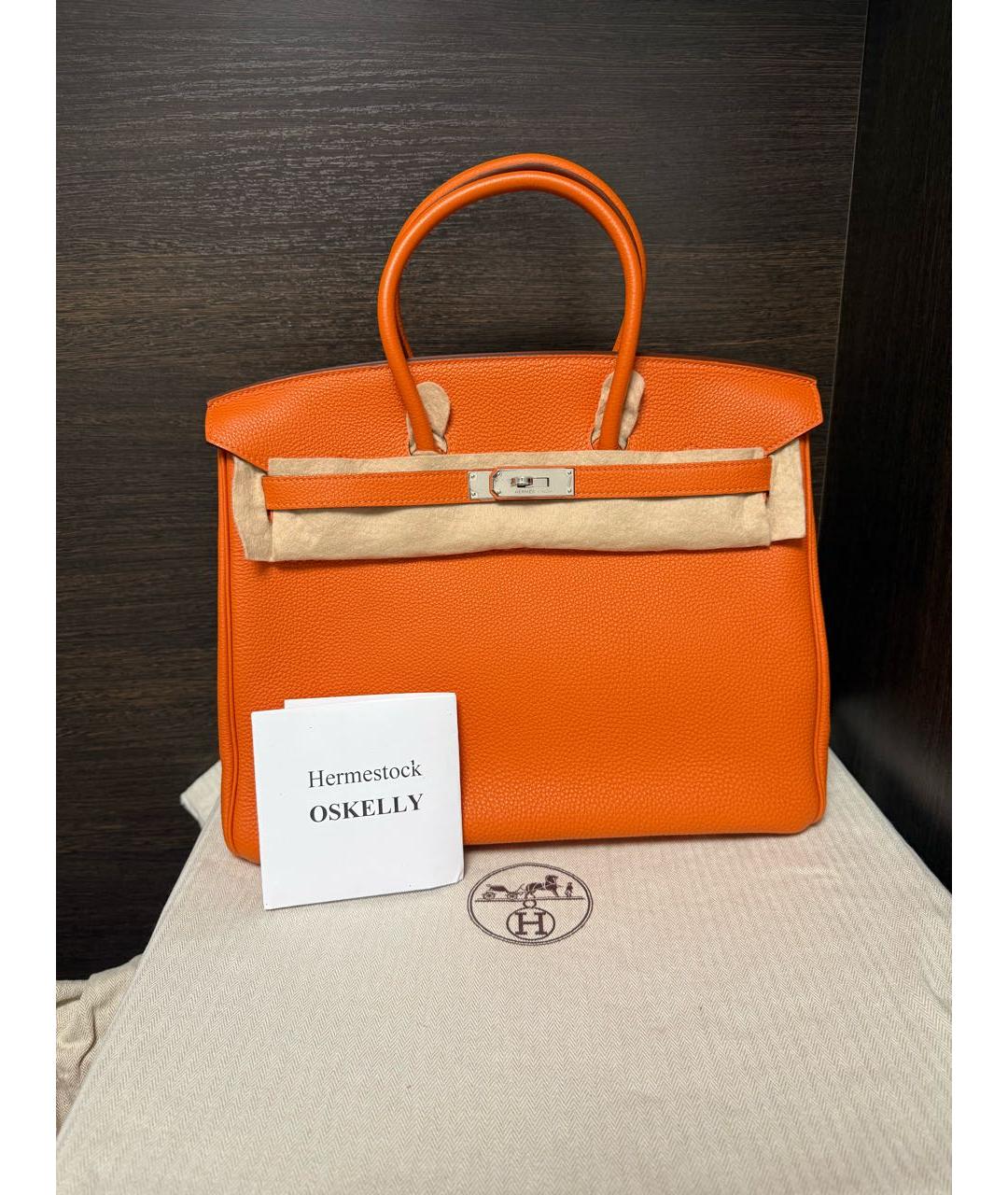 HERMES Оранжевая кожаная сумка с короткими ручками, фото 5