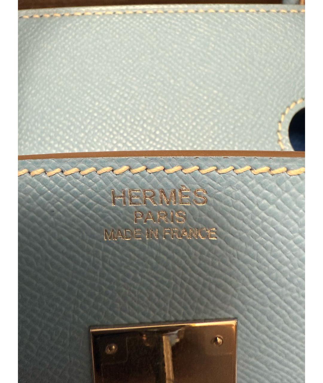 HERMES Голубая кожаная сумка с короткими ручками, фото 4