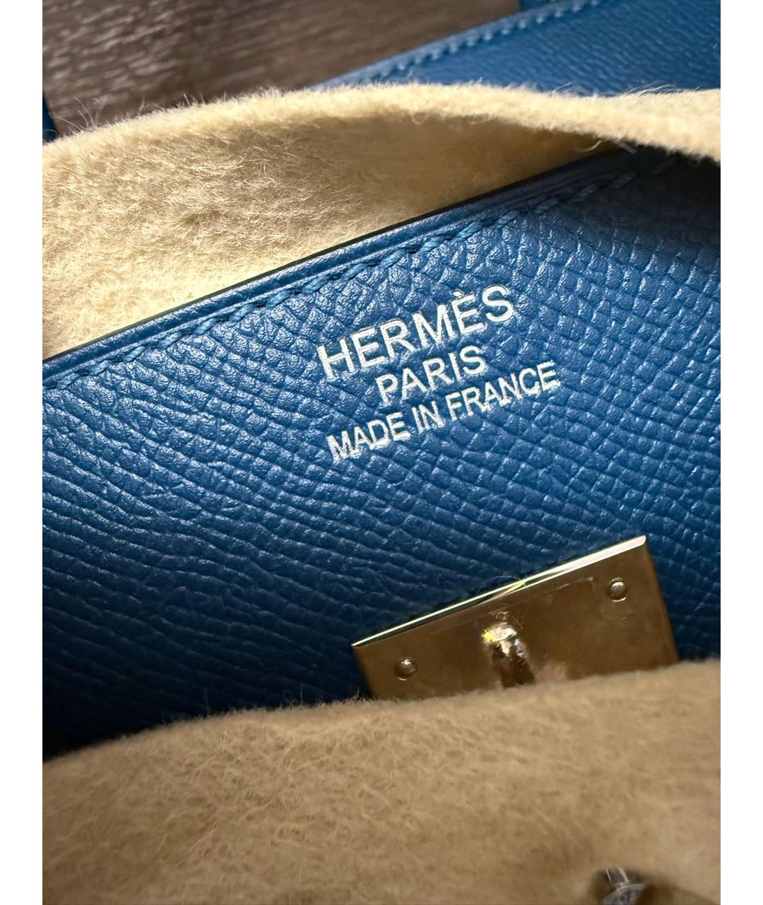 HERMES Темно-синяя кожаная сумка с короткими ручками, фото 4
