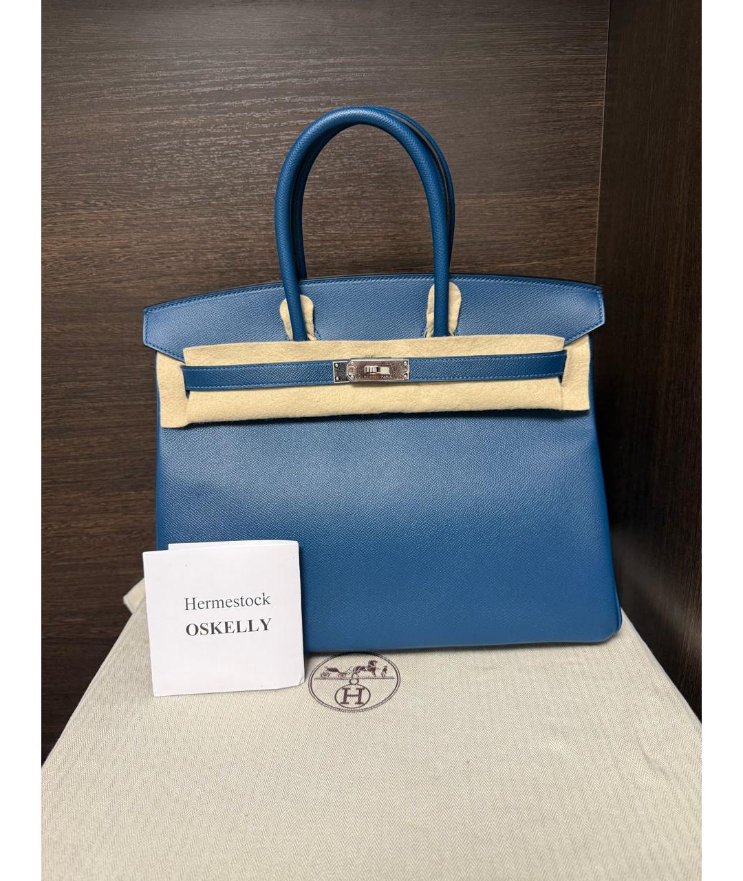 HERMES Темно-синяя кожаная сумка с короткими ручками, фото 9