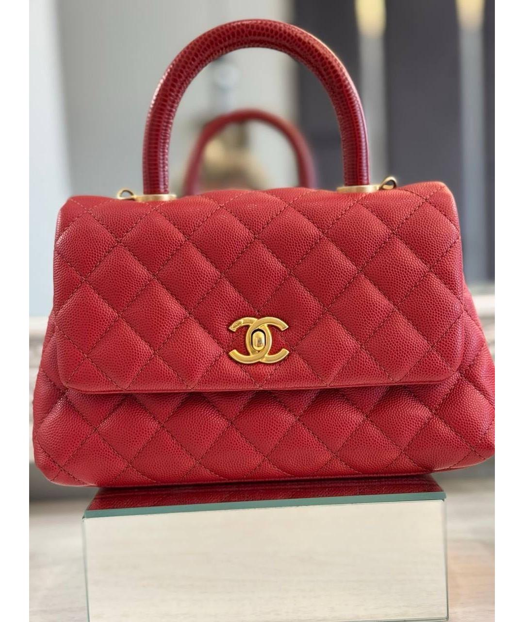 CHANEL Красная кожаная сумка с короткими ручками, фото 9