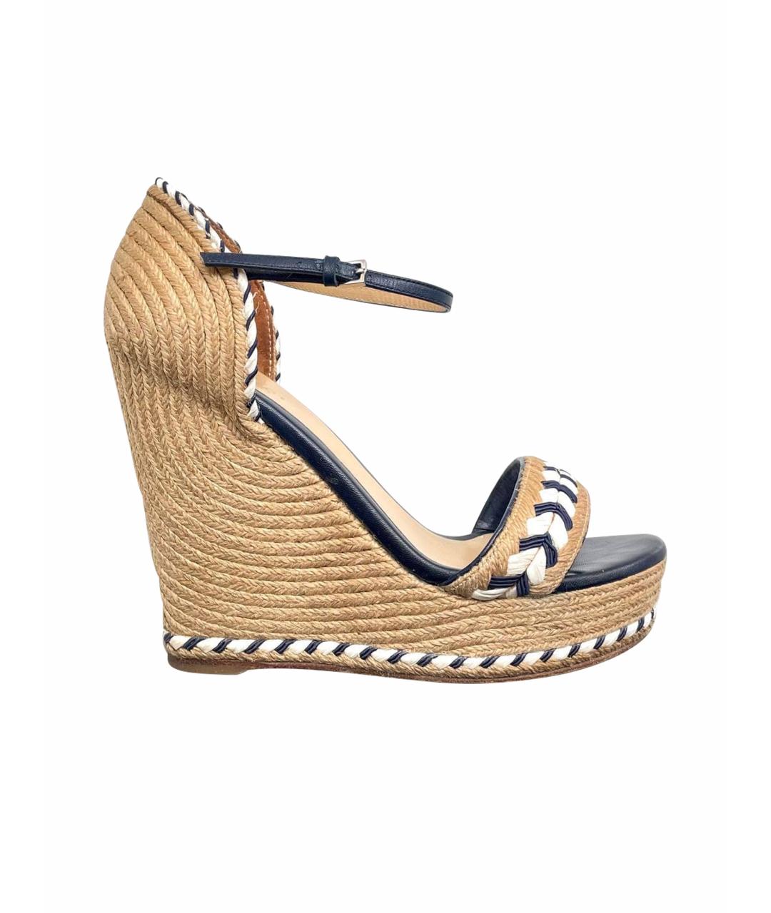 GUCCI Бежевые кожаные босоножки, фото 1