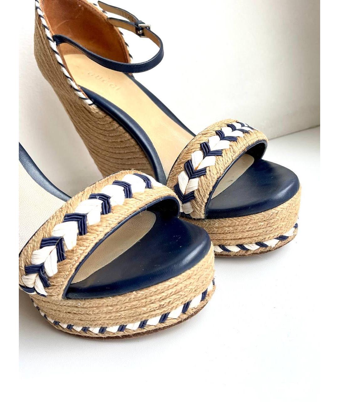 GUCCI Бежевые кожаные босоножки, фото 5