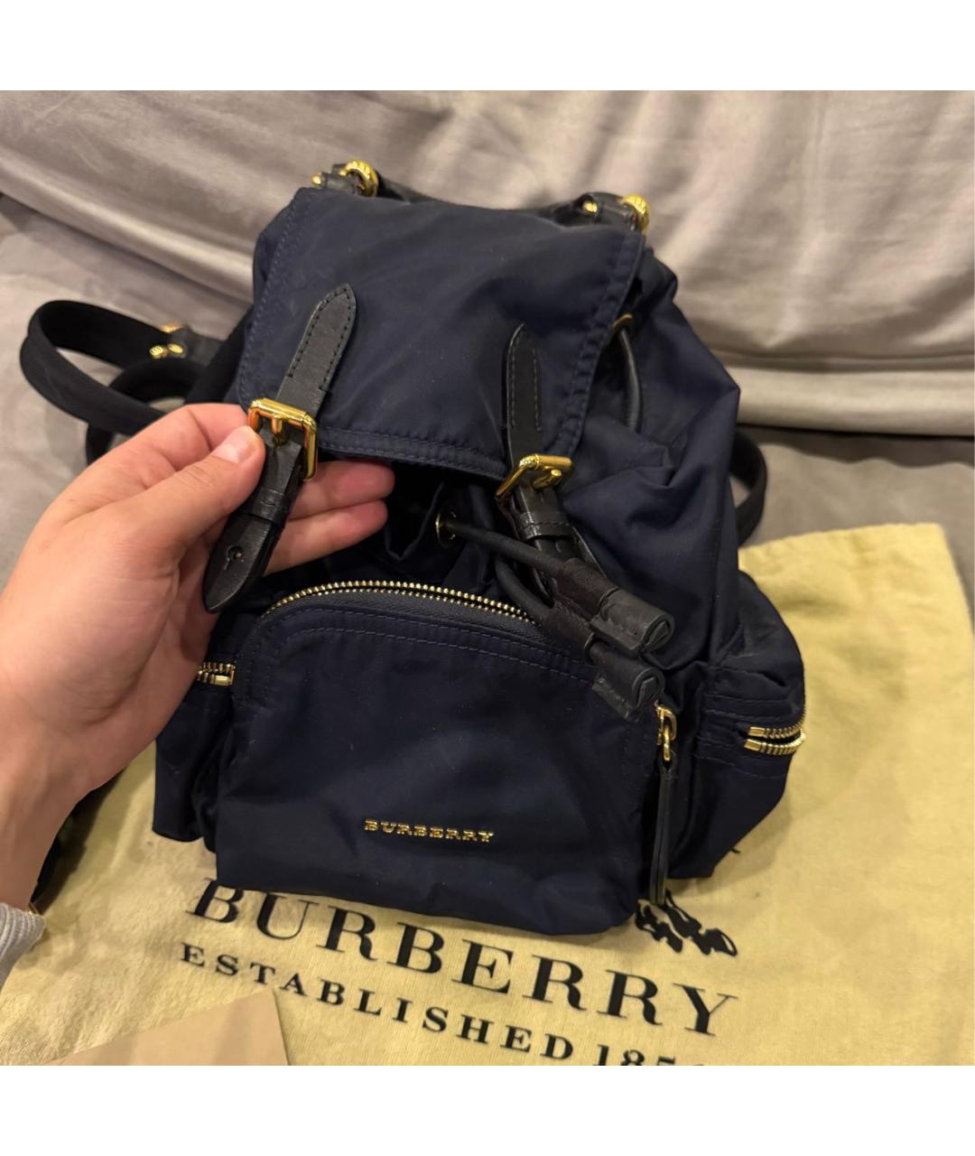 BURBERRY Темно-синий тканевый рюкзак, фото 4
