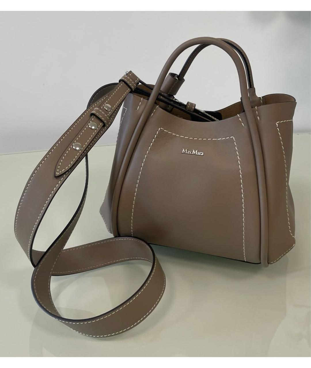 MAX MARA Бежевая кожаная сумка с короткими ручками, фото 7