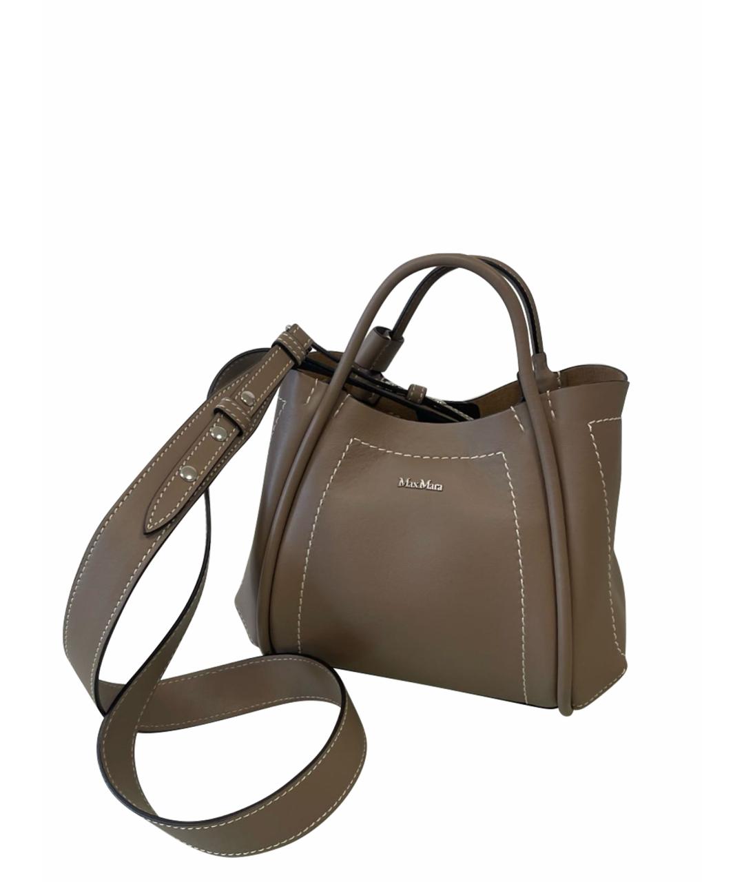 MAX MARA Бежевая кожаная сумка с короткими ручками, фото 1