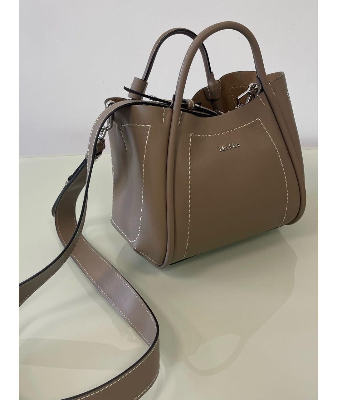 MAX MARA Бежевая кожаная сумка с короткими ручками, фото 2