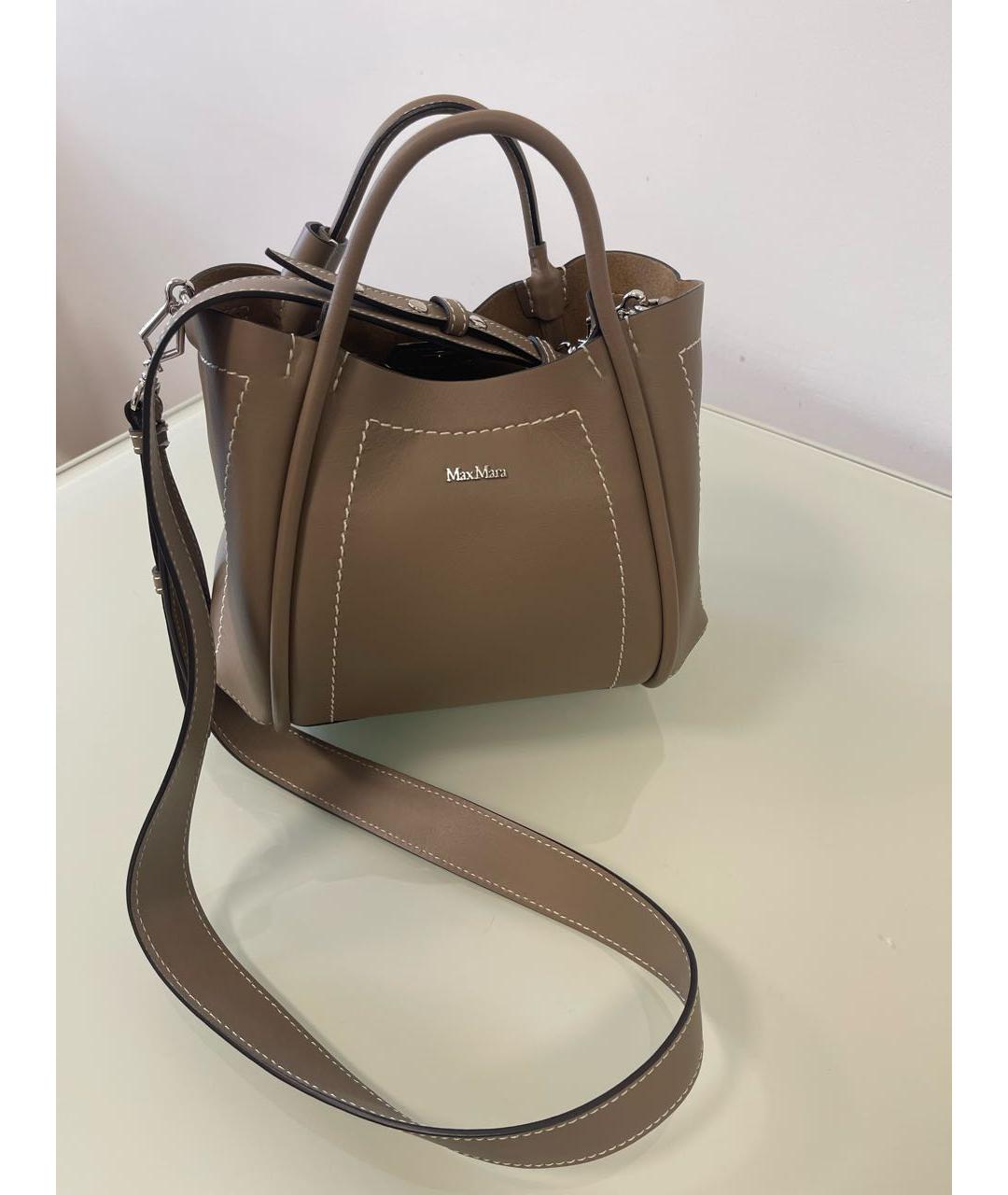 MAX MARA Бежевая кожаная сумка с короткими ручками, фото 6