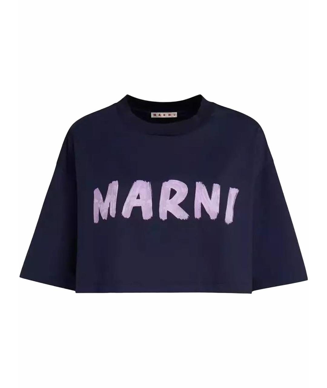 MARNI Темно-синяя хлопковая футболка, фото 1