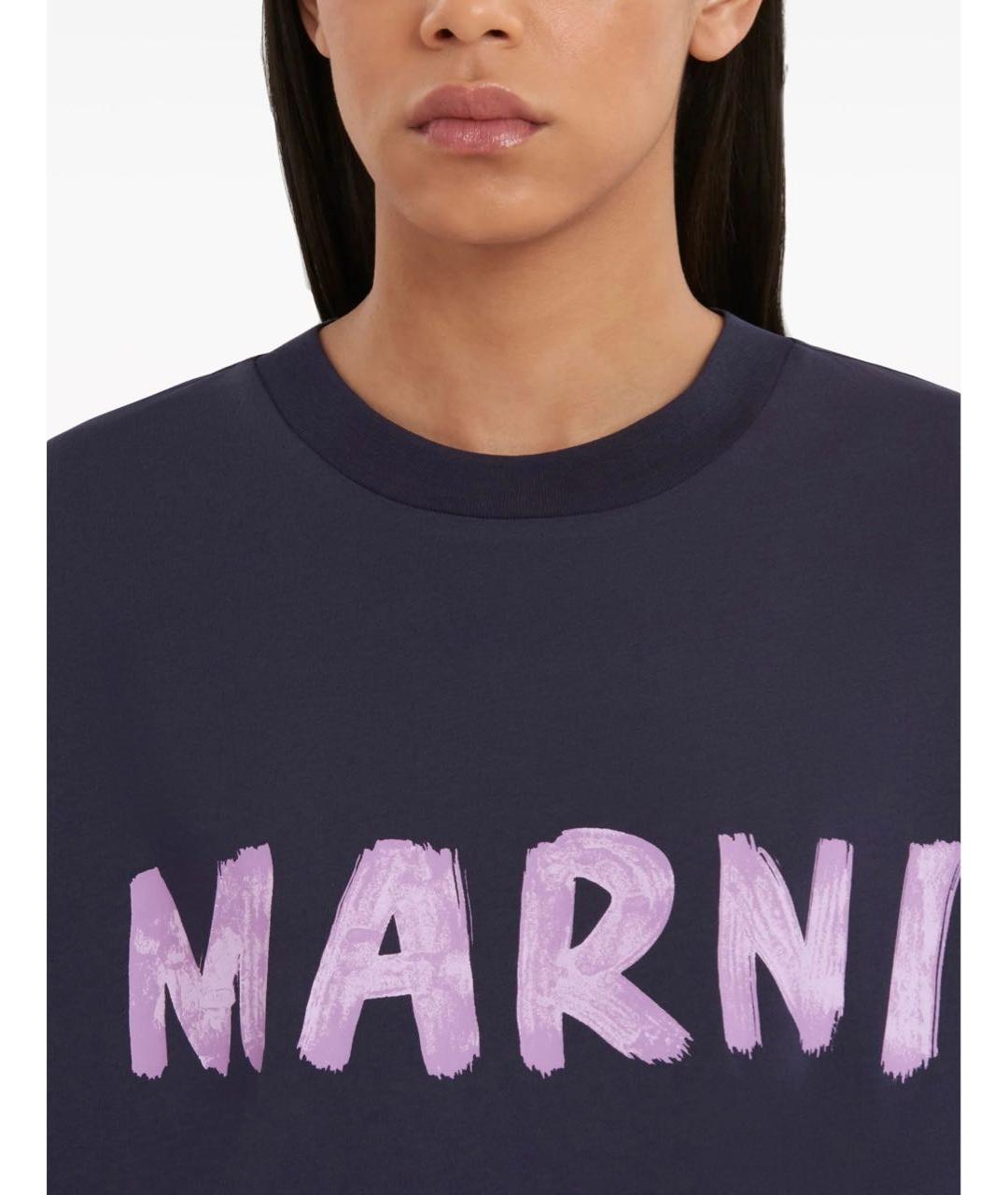 MARNI Темно-синяя хлопковая футболка, фото 3