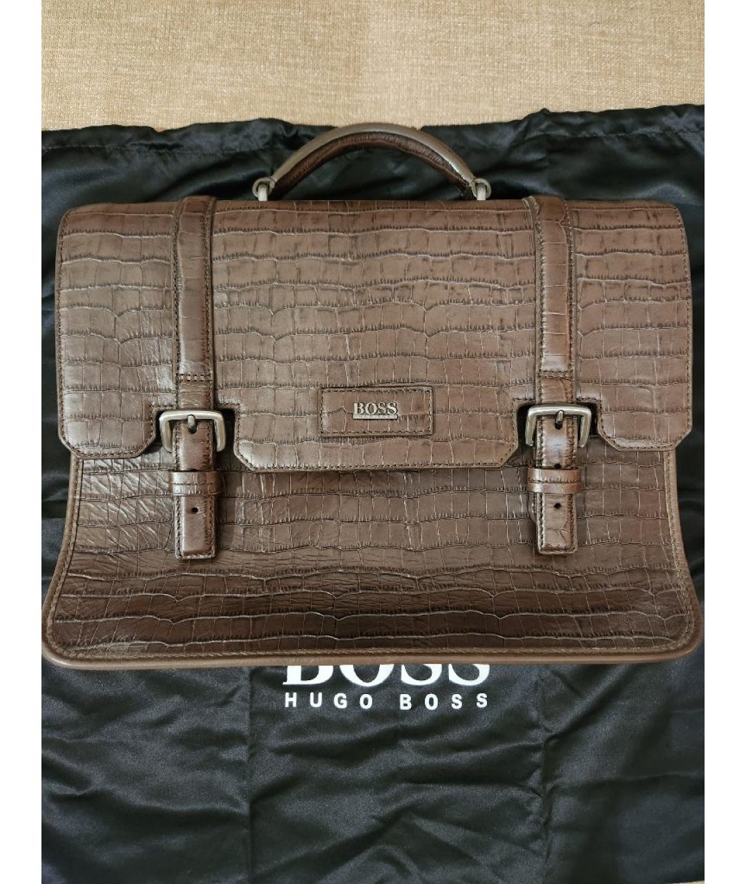 HUGO BOSS Коричневый кожаный портфель, фото 5