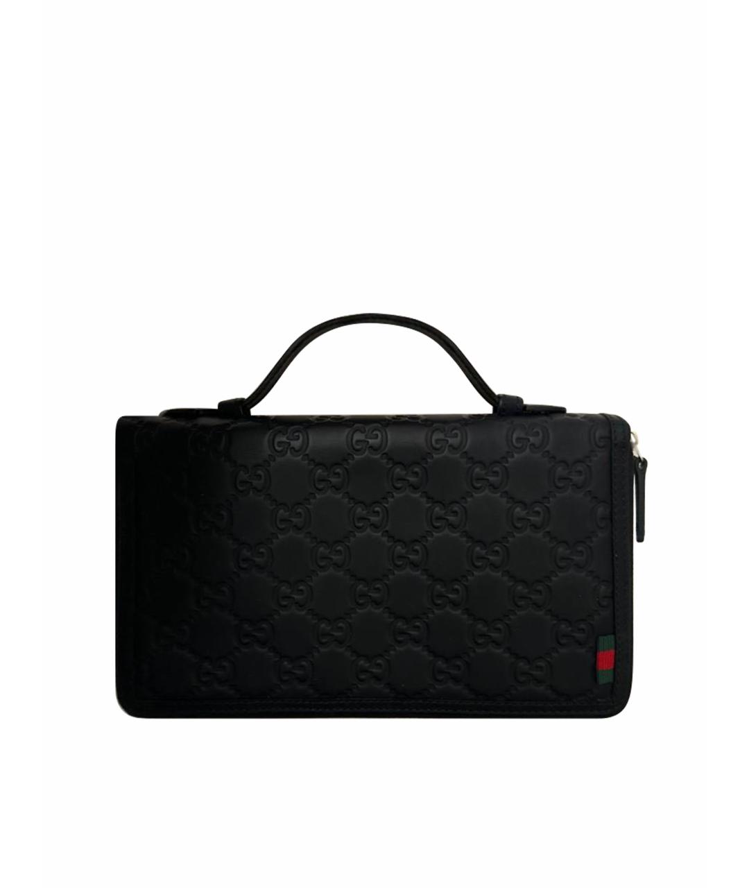 GUCCI Черная кожаная барсетка, фото 1