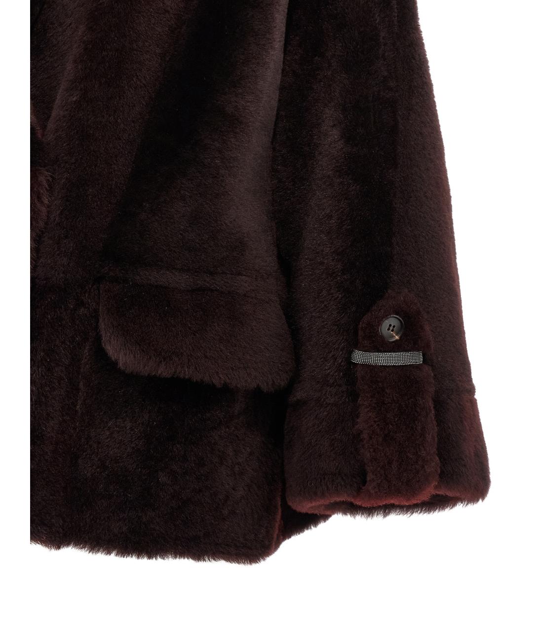 BRUNELLO CUCINELLI Бордовая кожаная шуба, фото 5