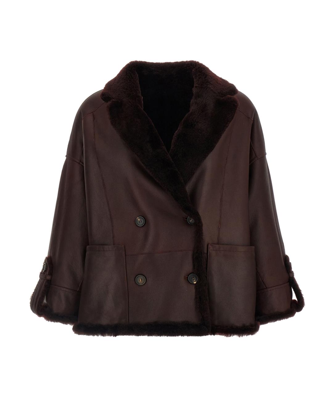 BRUNELLO CUCINELLI Бордовая кожаная шуба, фото 2