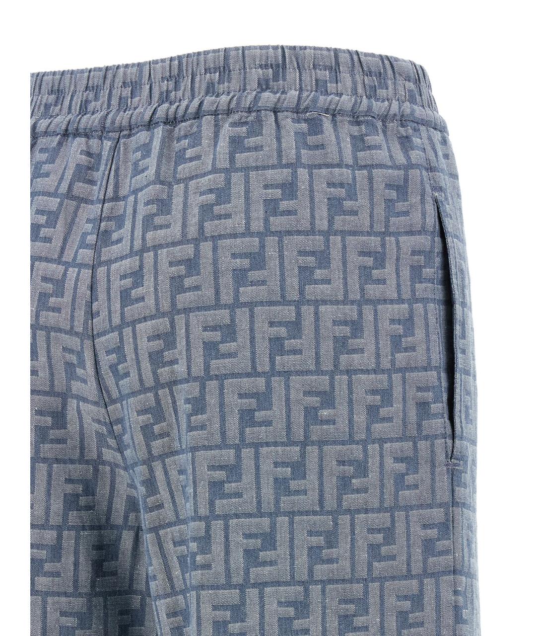 FENDI Синие хлопковые прямые брюки, фото 4