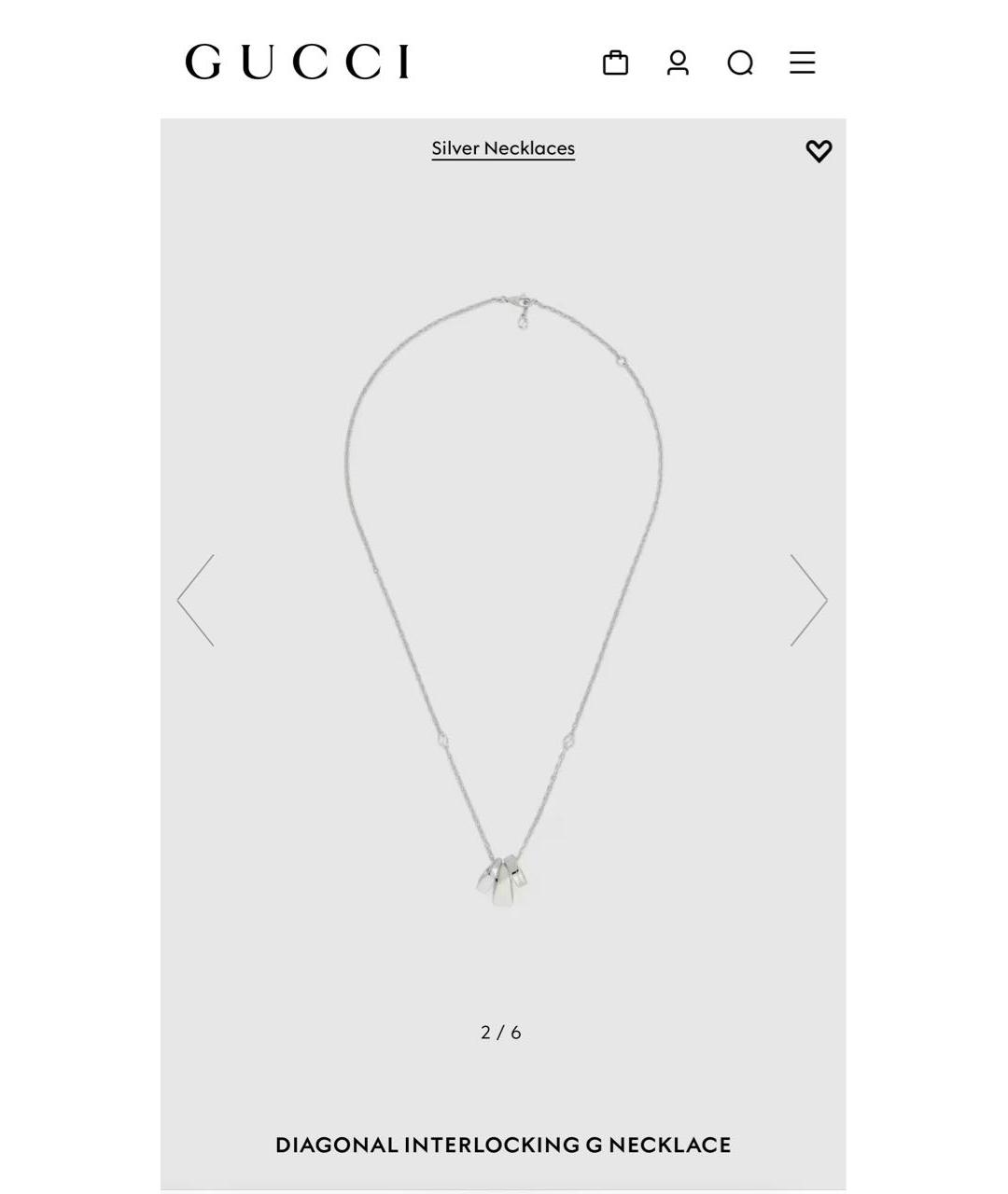 GUCCI Серебряное серебряное колье, фото 3