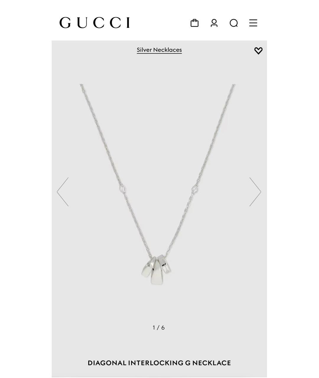 GUCCI Серебряное серебряное колье, фото 6