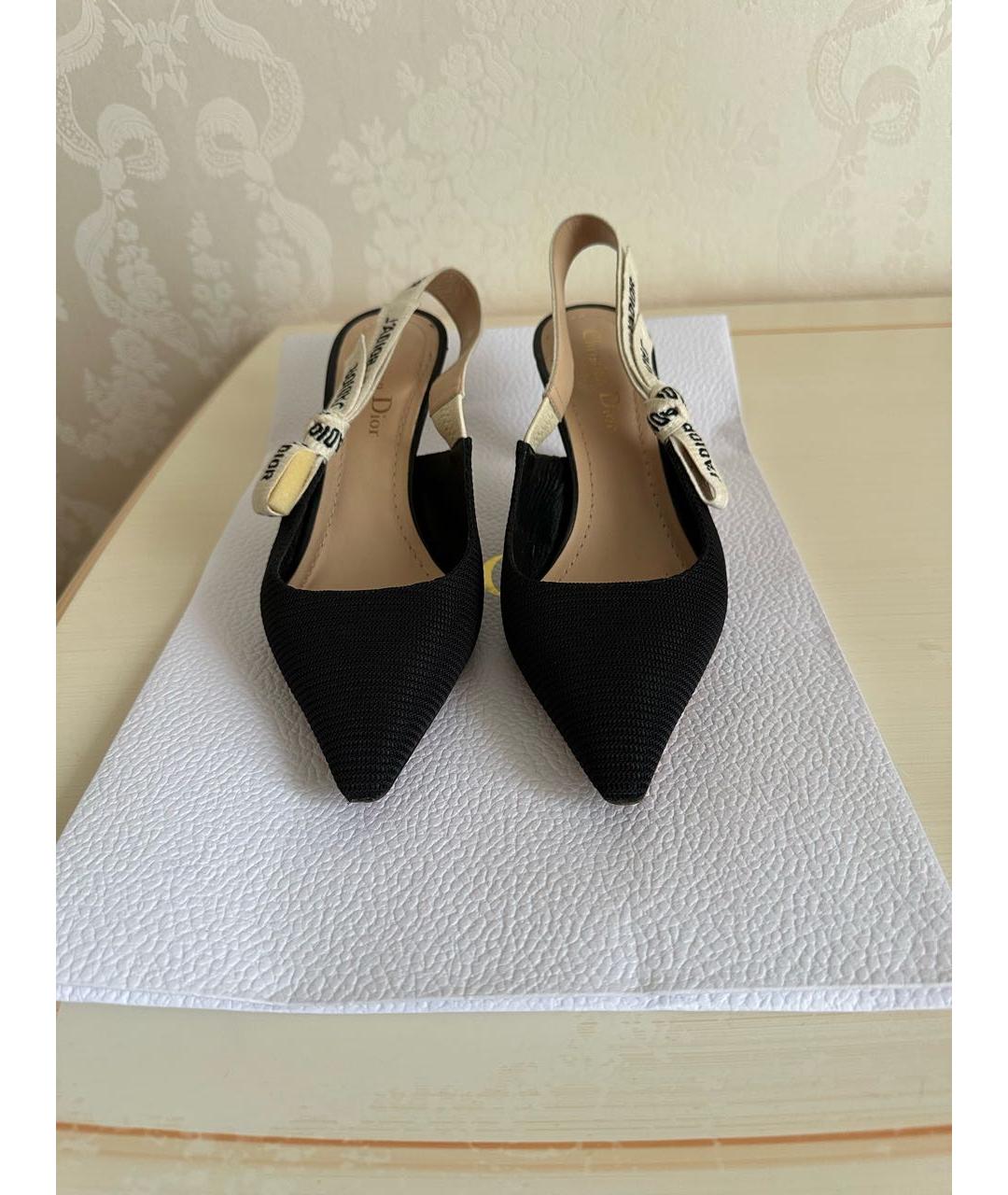 CHRISTIAN DIOR Черные текстильные лодочки на низком каблуке, фото 2