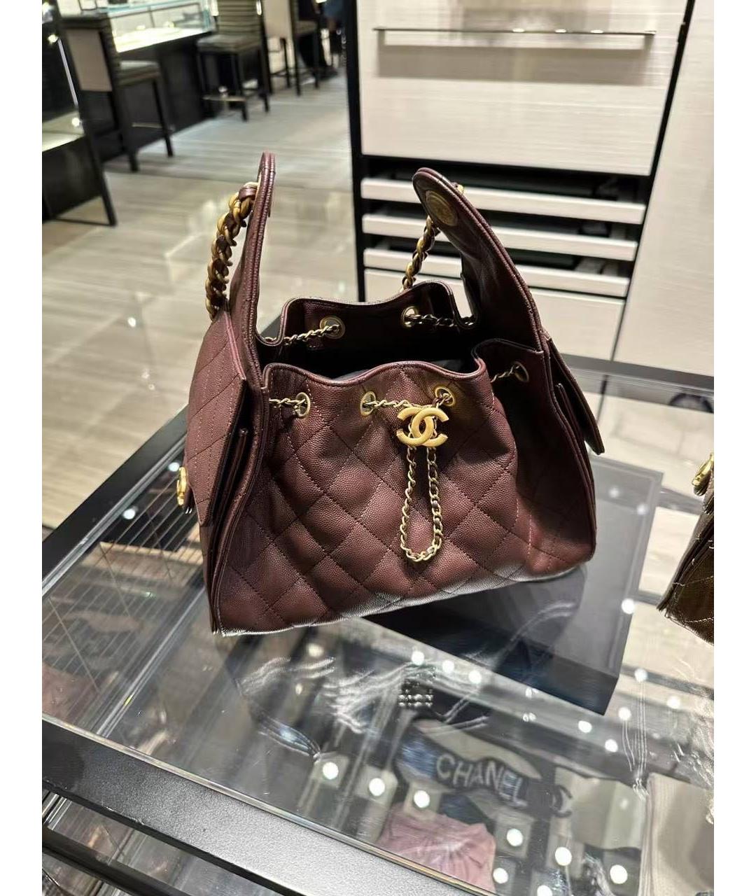 CHANEL Бордовая кожаная сумка тоут, фото 3