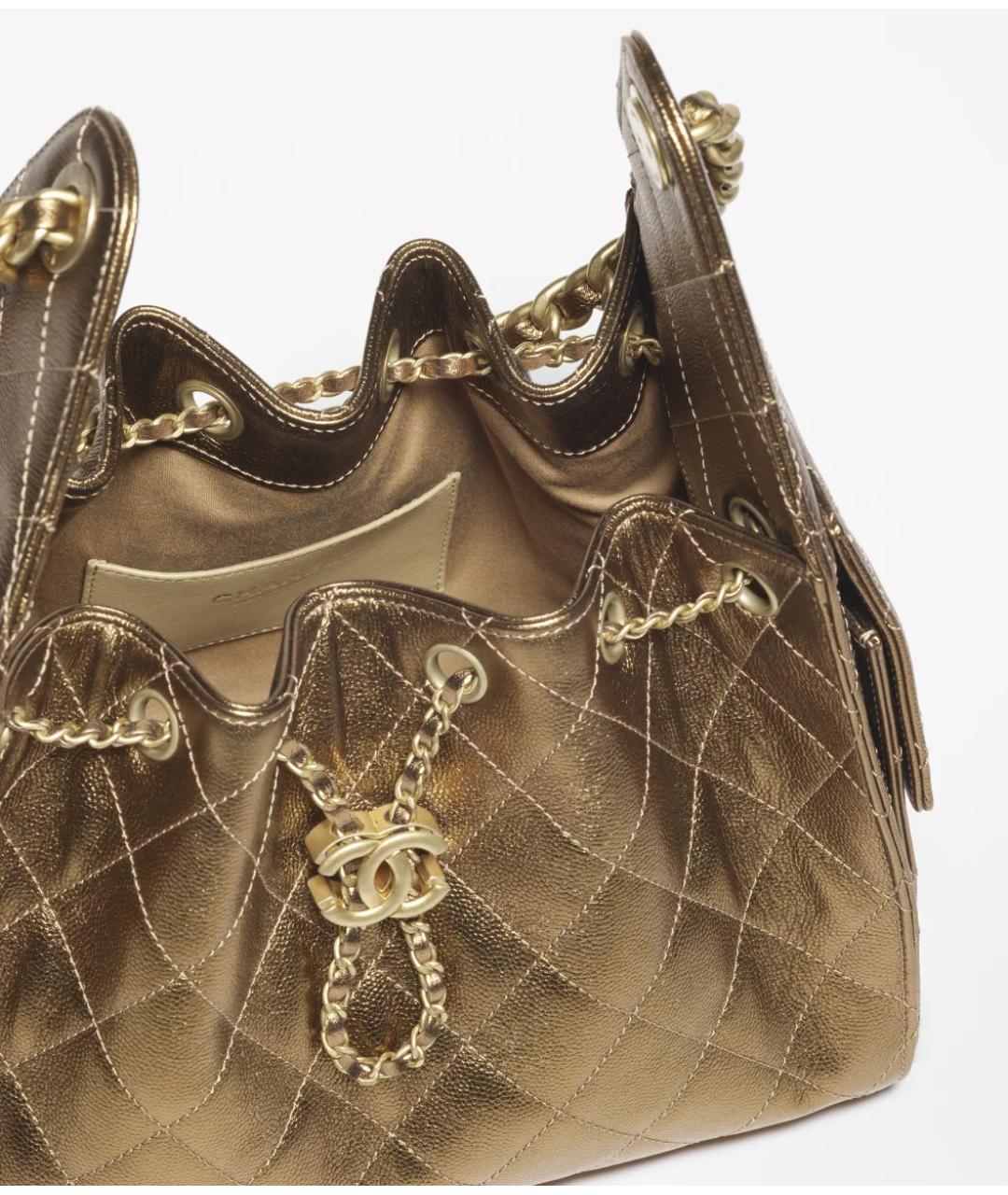 CHANEL Золотая кожаная сумка тоут, фото 3