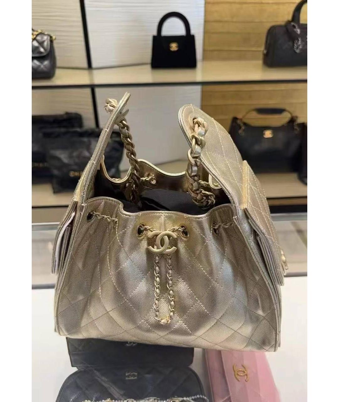 CHANEL Золотая кожаная сумка тоут, фото 4