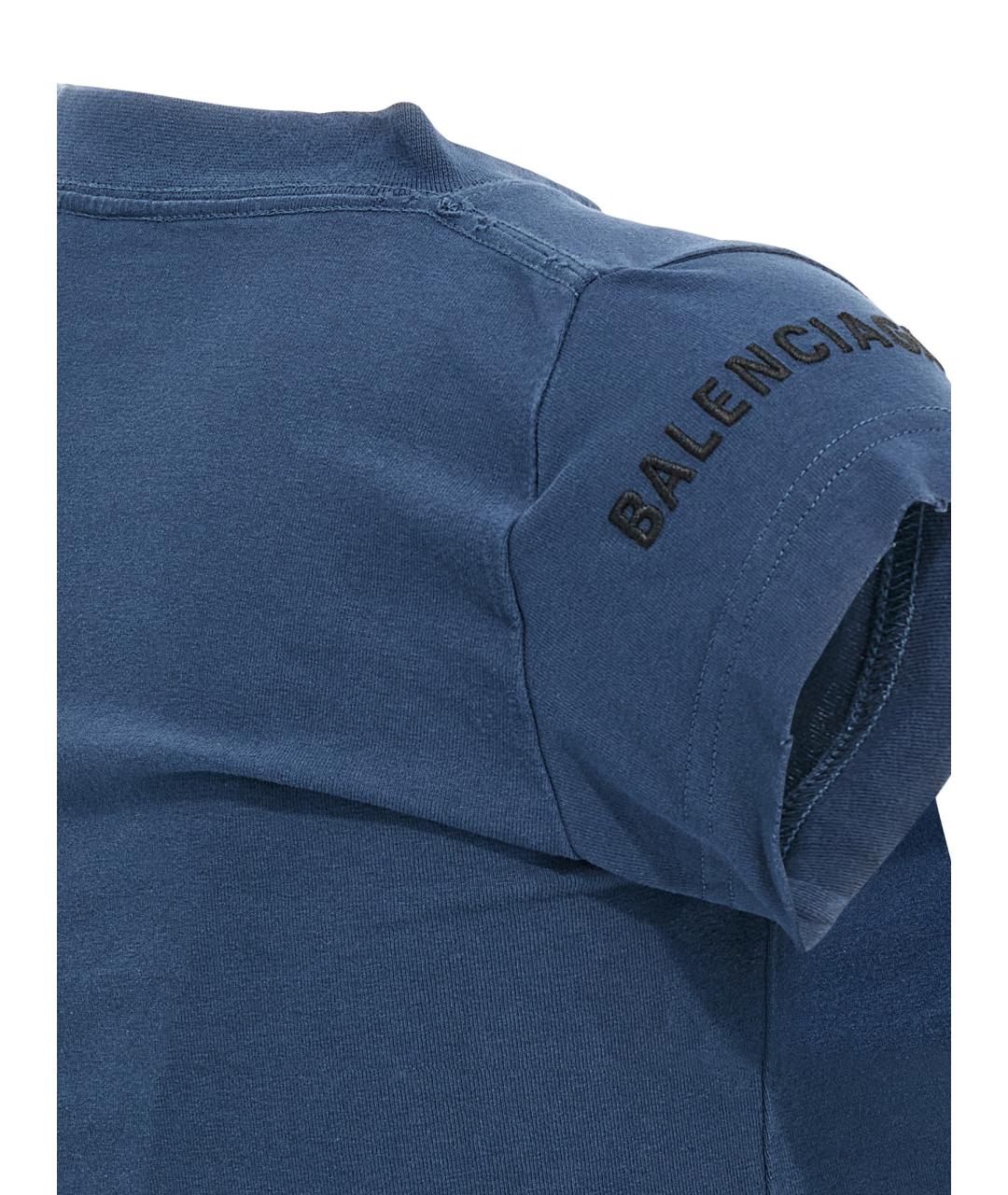 BALENCIAGA Синяя хлопковая футболка, фото 4
