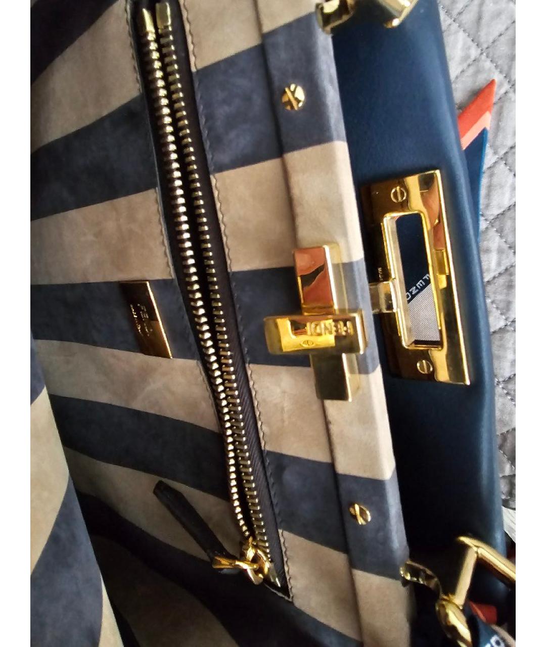 FENDI Темно-синяя кожаная сумка с короткими ручками, фото 4