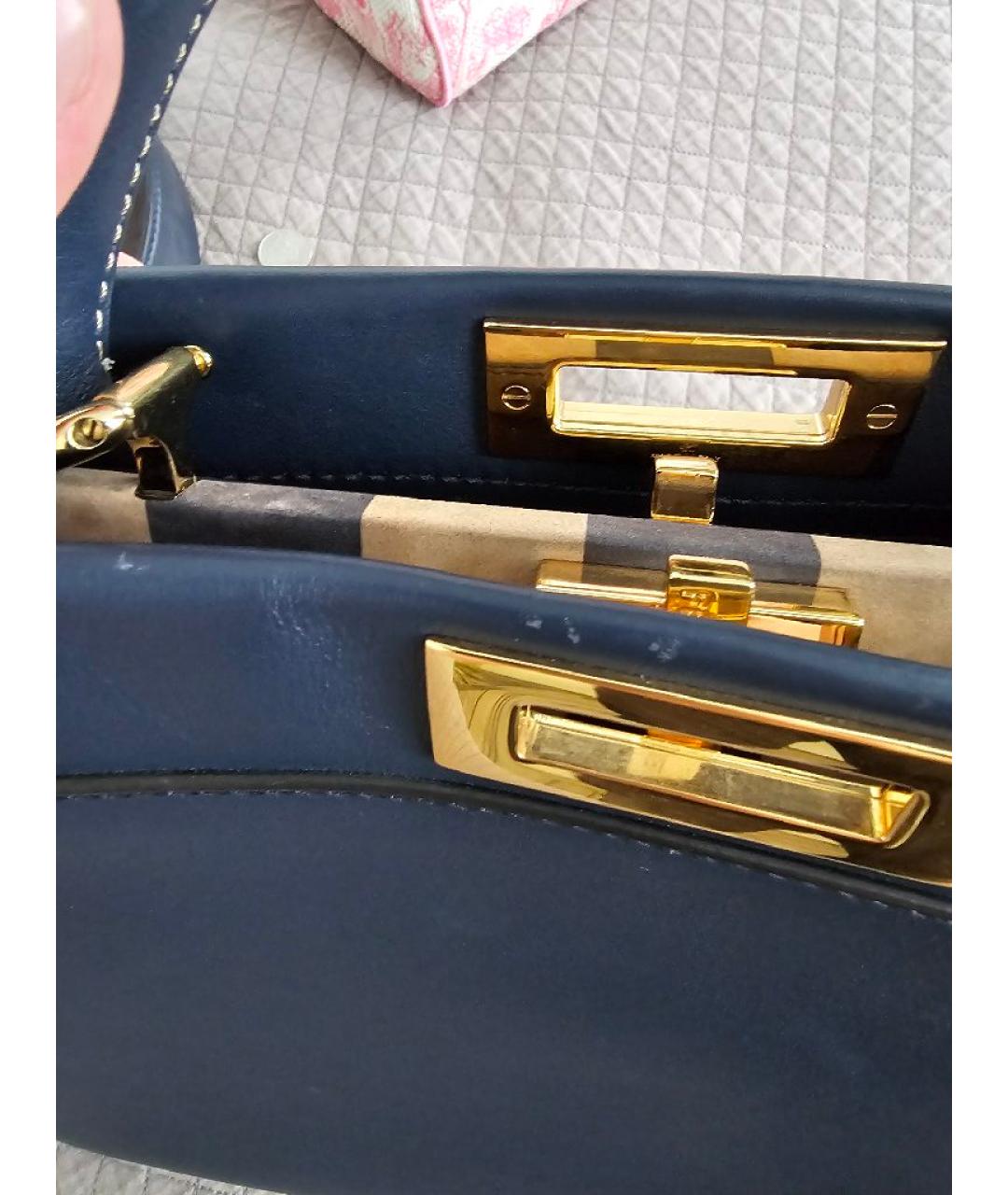 FENDI Темно-синяя кожаная сумка с короткими ручками, фото 7