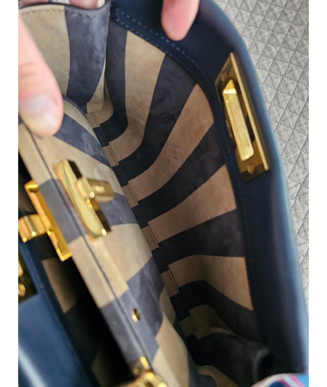 FENDI Темно-синяя кожаная сумка с короткими ручками, фото 6