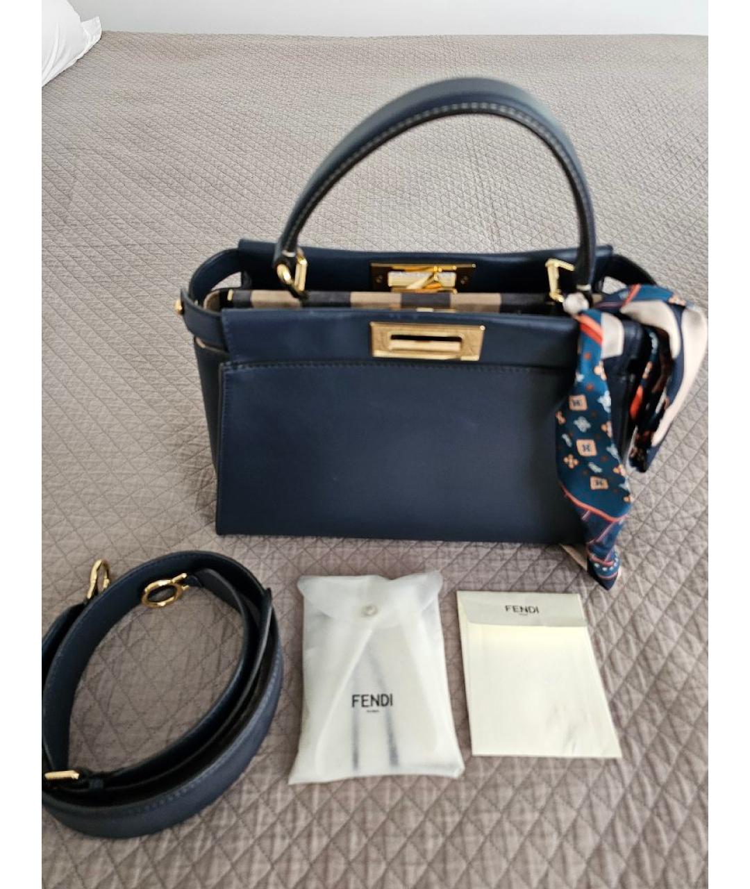 FENDI Темно-синяя кожаная сумка с короткими ручками, фото 9