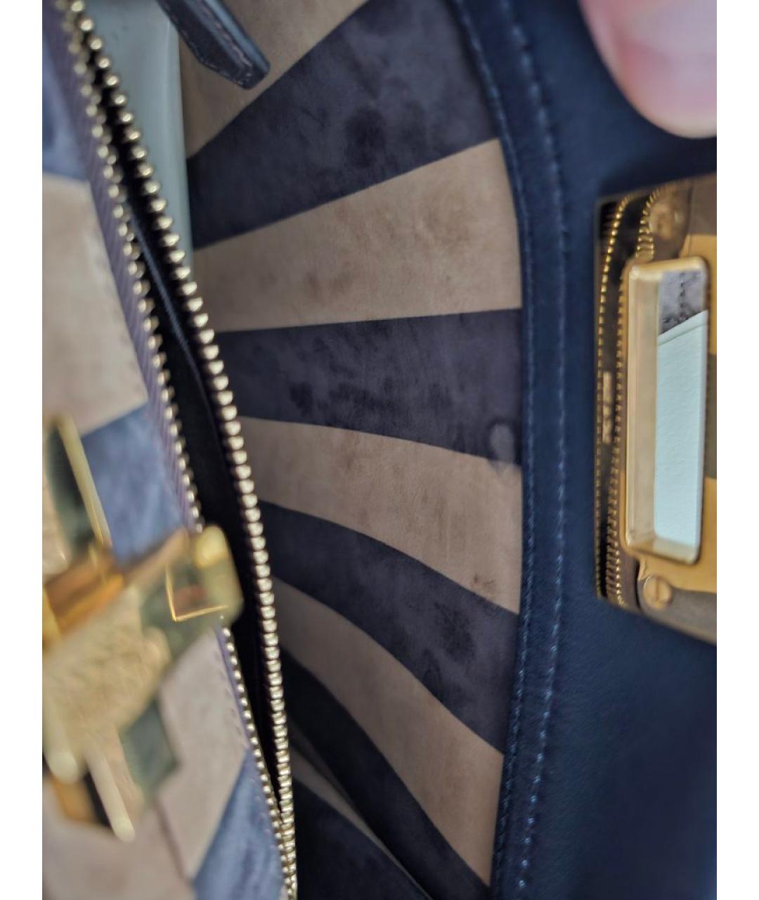 FENDI Темно-синяя кожаная сумка с короткими ручками, фото 5