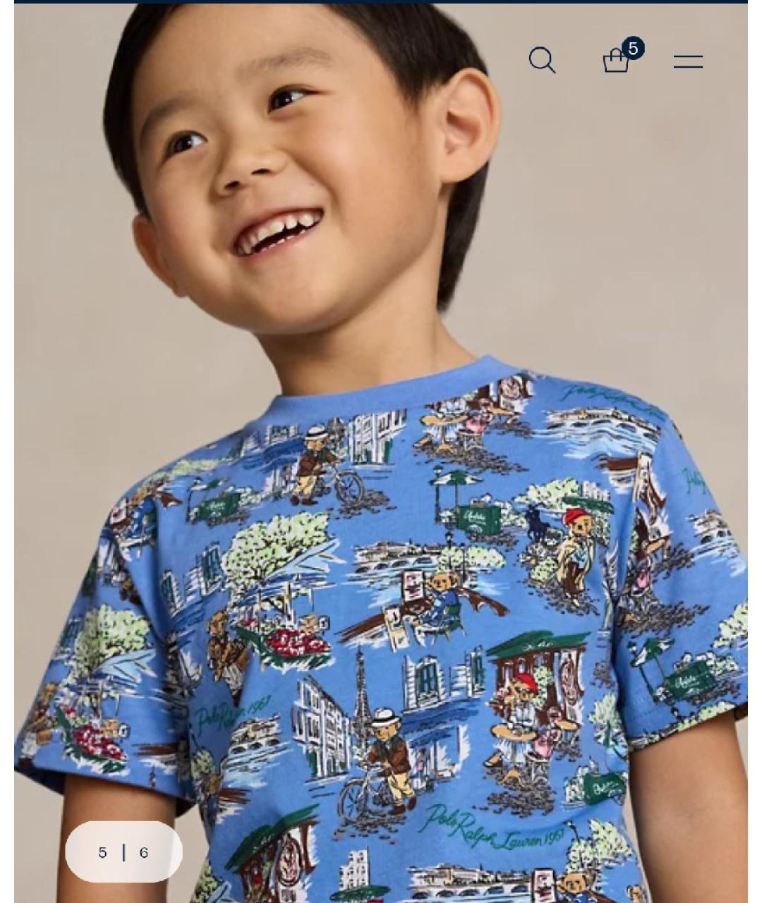 RALPH LAUREN KIDS Мульти хлопковая детская футболка, фото 3
