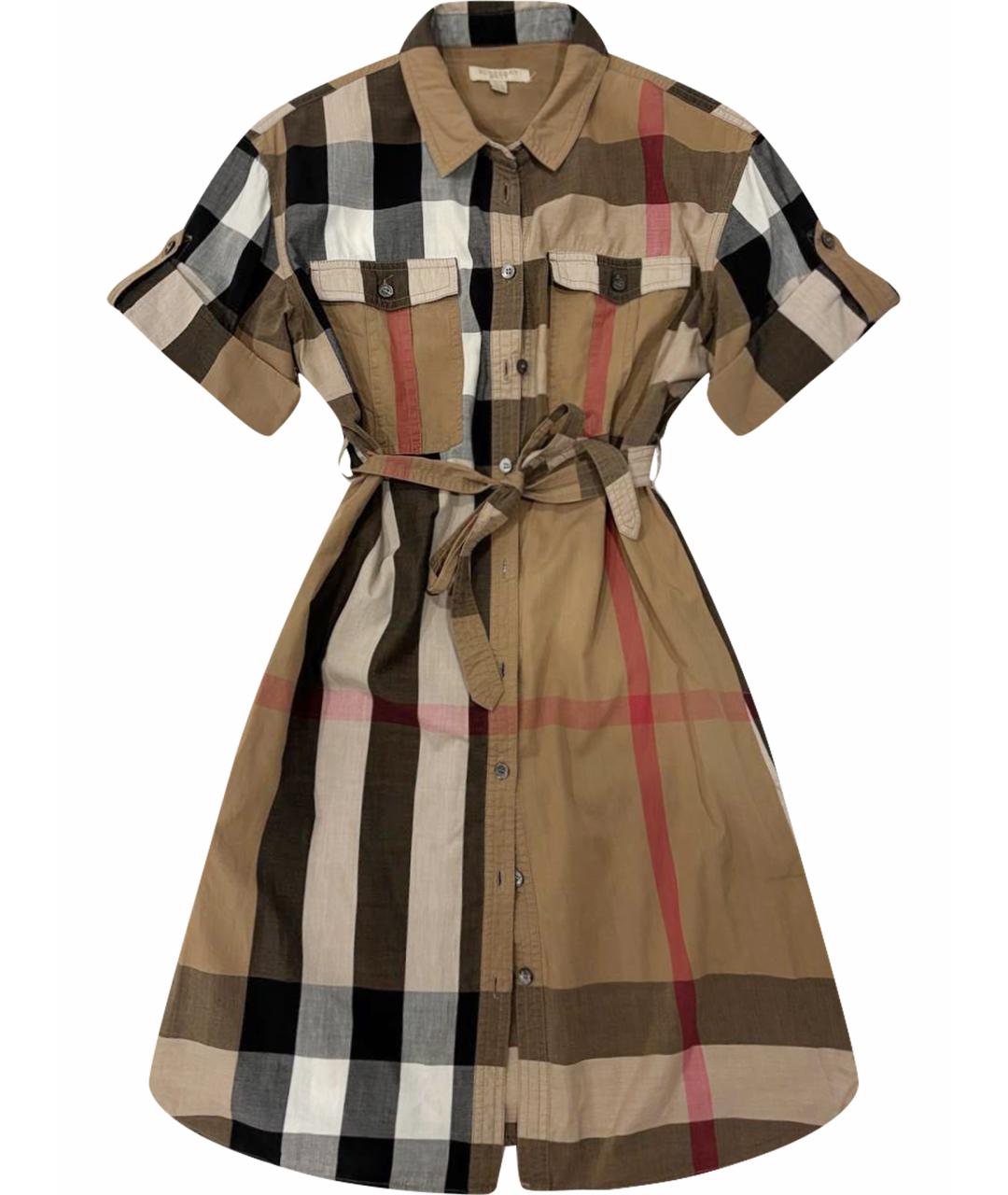 BURBERRY Коричневое хлопковое повседневное платье, фото 1