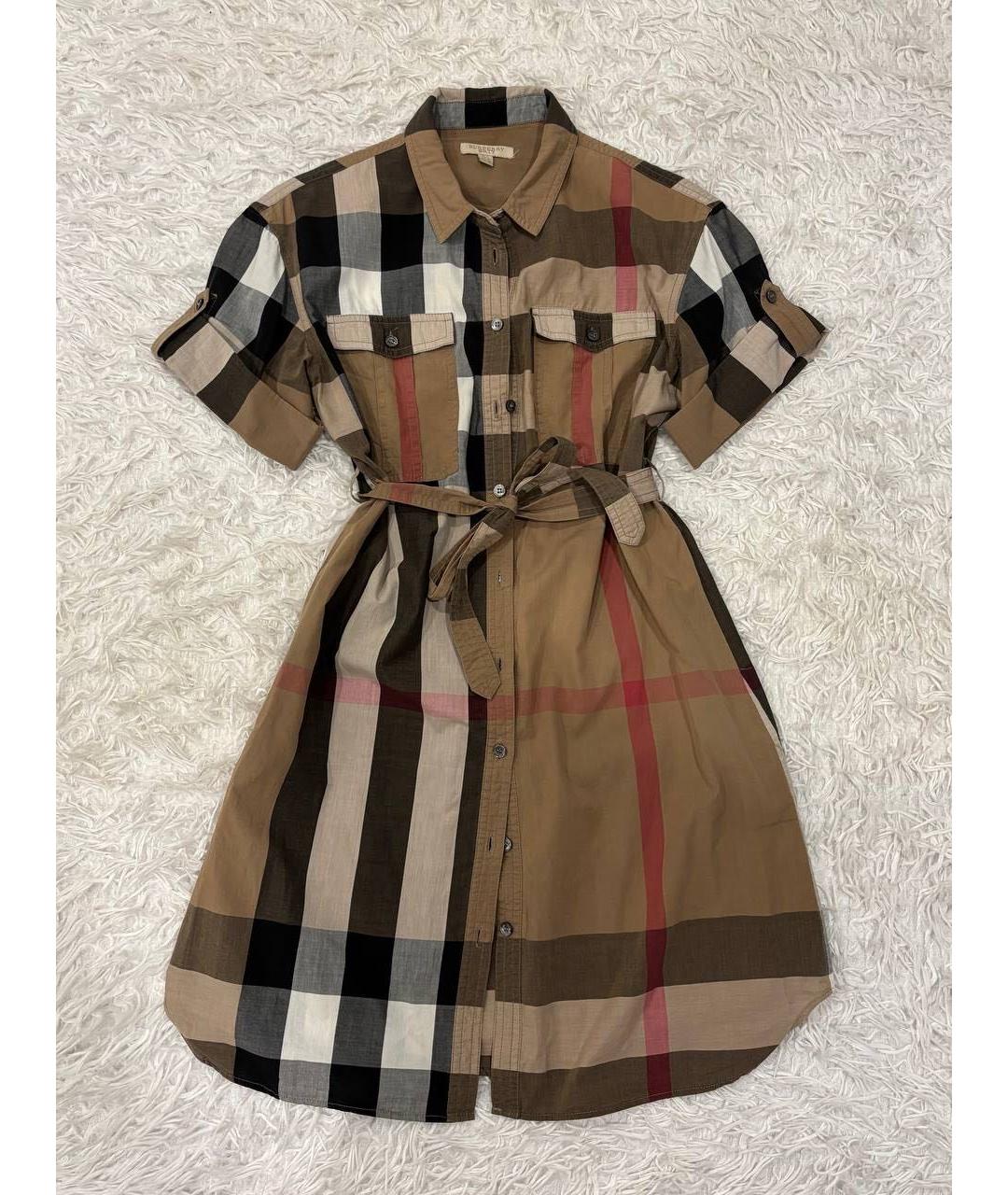 BURBERRY Коричневое хлопковое повседневное платье, фото 9