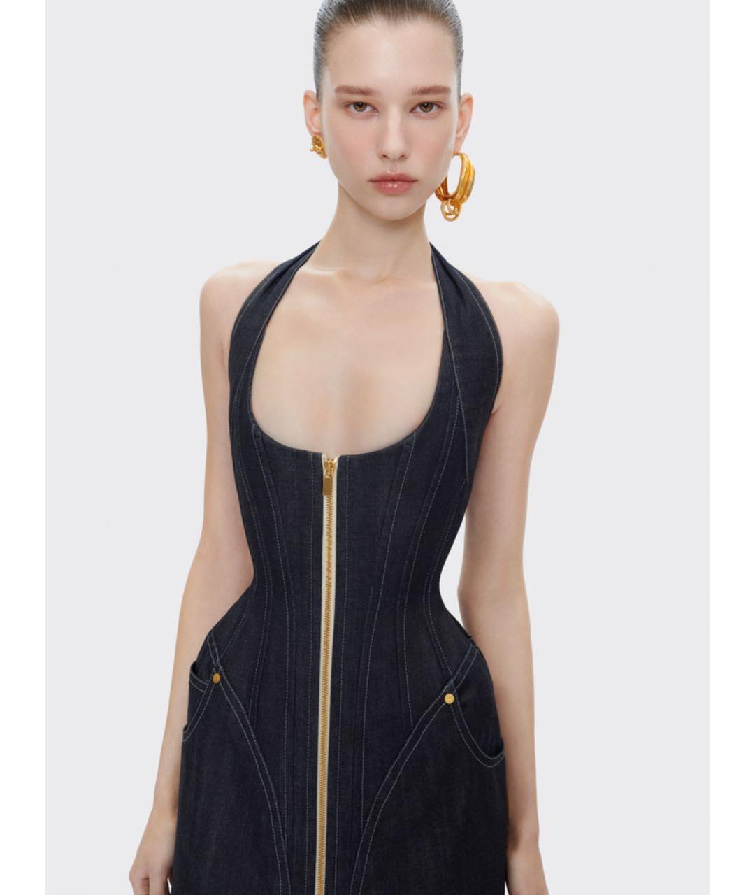 SCHIAPARELLI Темно-синее хлопковое вечернее платье, фото 3