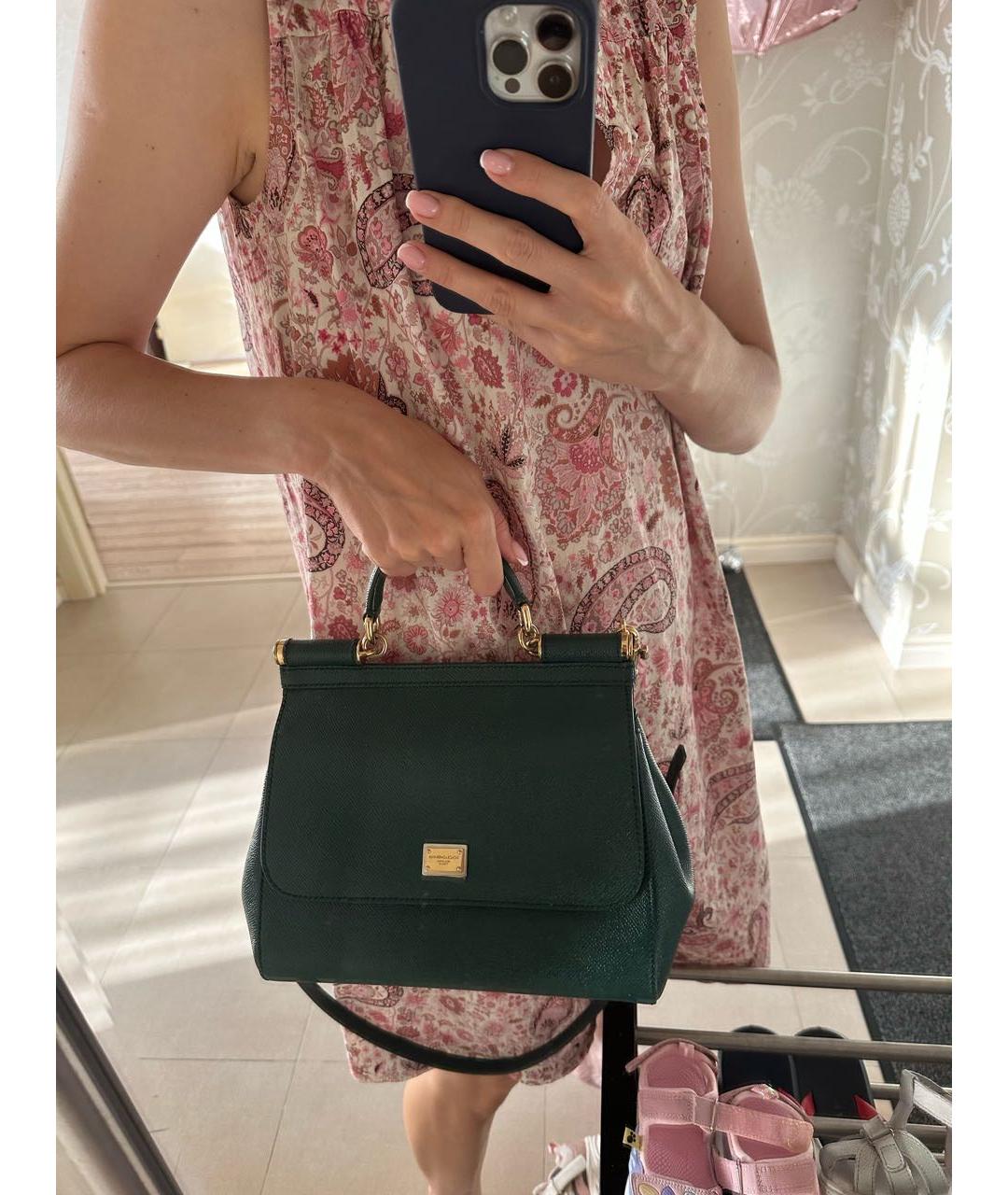 DOLCE&GABBANA Зеленая кожаная сумка с короткими ручками, фото 7