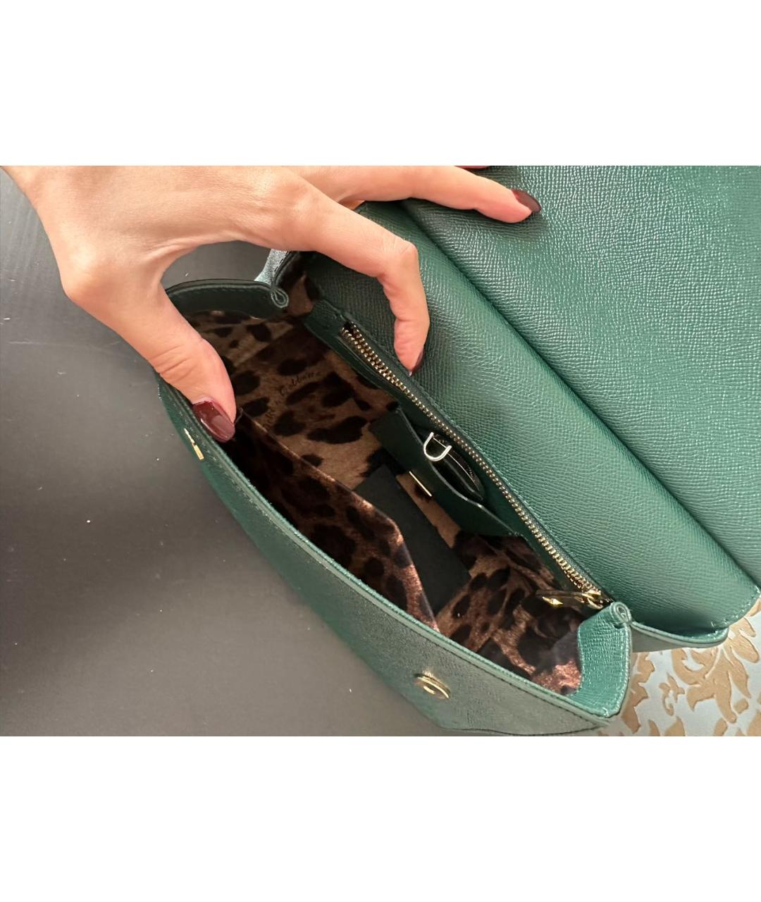 DOLCE&GABBANA Зеленая кожаная сумка с короткими ручками, фото 5