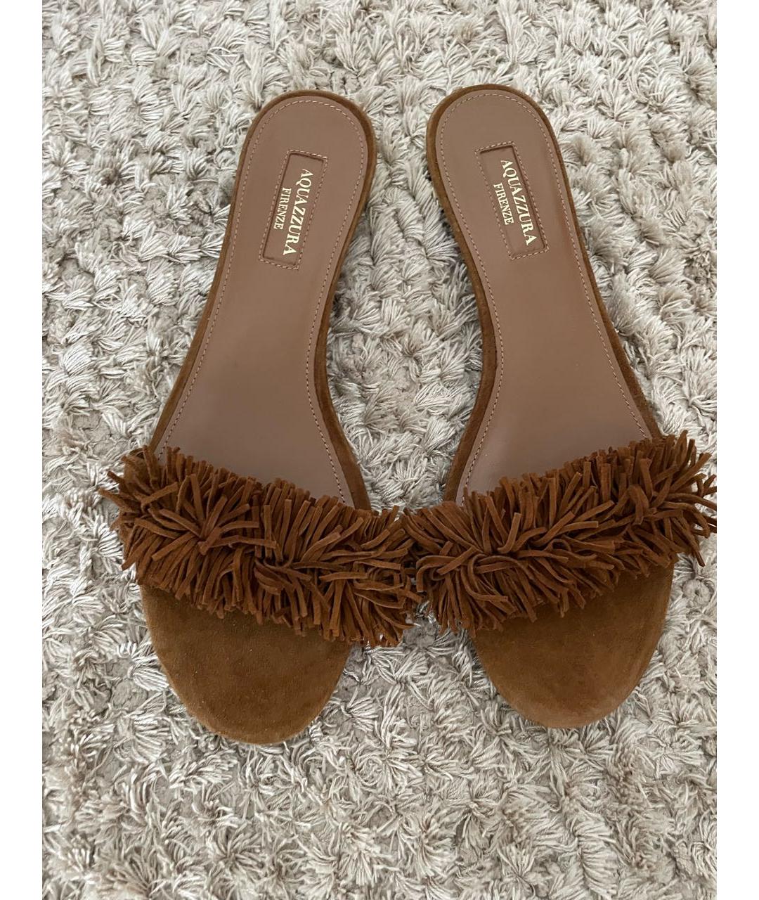 AQUAZZURA Коричневые замшевые шлепанцы, фото 2