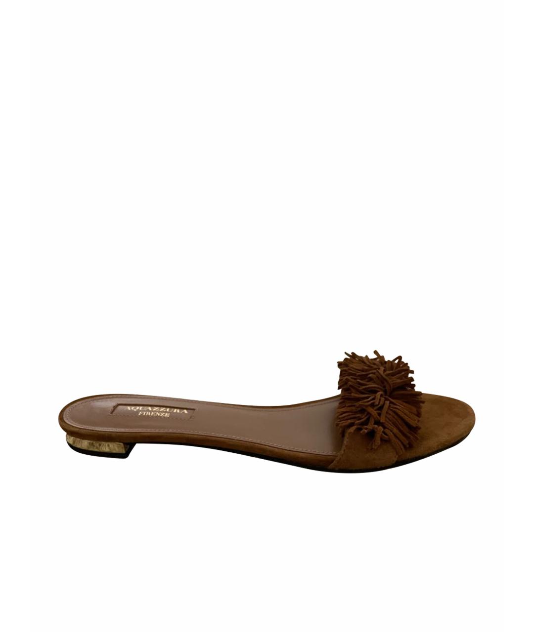 AQUAZZURA Коричневые замшевые шлепанцы, фото 1