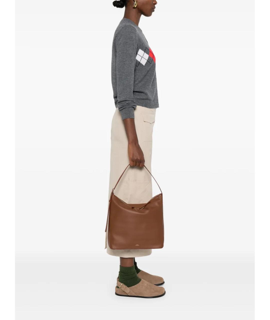 A.P.C. Коричневая кожаная сумка через плечо, фото 5